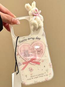 可爱兔子元素时尚3D毛绒蝴蝶结爱心动物涂鸦果冻手机壳,适用于 17 Pro Max 17 Pro 17 Air 16 15 Pro Max 14 13 Pro 12 Pro 16 Plus 11,柔软糖果色保护套,复活节兔子礼物 - 米色 - 查看 4