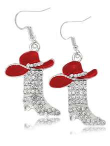 1pair Unique Rhinestone Decorated Western Style Earrings, Casual Accessories Gift For Friends - Boots Earrings - View 7