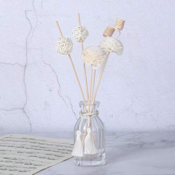 3pcs/6pcs Set Tabletop Decor Essential Oil Aromatherapy Sticks, Natural Rattan Balls, Beads, Leaves, Dried Daisy, Handmade Diffuser Sticks, Air Freshener For Bathroom, Bedroom, Home Decoration