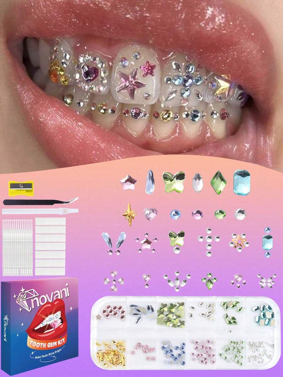 novani 235Pcs/Box Shining DIY Teeth Gems Kit,Fashionable Gems For Teeth,Professional Tooth Gems,Teeth Jewels Crystal Reflective Tooth Gems For Teeth Starter Kit - Multicolor - View 1
