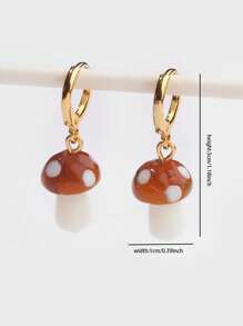 1 par de brincos simples de vidro com design de cogumelo, adequados para uso diário para mulheres
