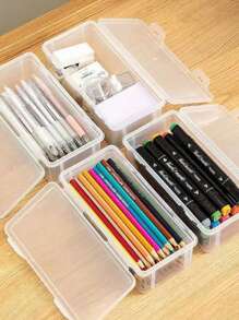 1-5 pezzi di Scatole di stoccaggio per articoli di cartoleria, grande capacità, in materiale PP trasparente, organizer chiaro per forniture artistiche, adatto per matite colorate, pennarelli per acquerelli, penne da disegno (colore casuale), astuccio, custodia per matite, zaino scolastico