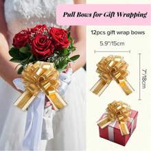 12pcs Ribbon Bow, Large Gift Wrapping Pull Bows For Wedding, Easter Gift, Party, Birthday Gift, Wedding Ribbon Bow, Wine Bottle, Used For Packaging Box, Flower Decoration, Anniversary Decoration, Mother's Day, Room Decor, Graduation, Teacher Gift
