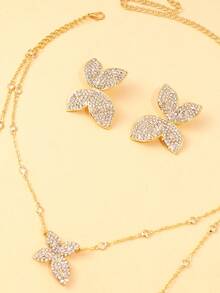 طقم مجوهرات مكون من قطعتين من قلادة وأقراط على الطراز الأوروبي والأمريكي، سلسلة سترة صوفية مزدوجة الطبقات مرصعة بأحجار الراين الراقية، إكسسوارات مسرح أنيقة