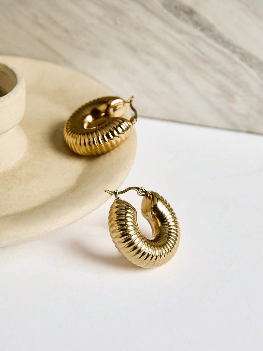 2件套时尚不锈钢螺丝形耳环，金色和银色，女士圣诞节冬季礼物 - 螺紋耳環 - 查看 1