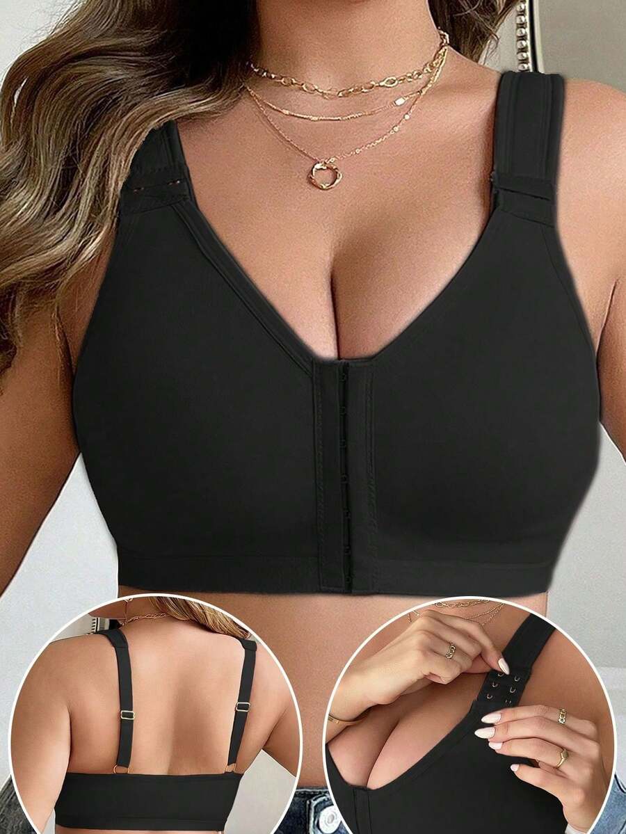 Plus Size Daily Comfort Wire-Free Front Closure Bra - Black - View 1
