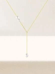1PC 925 Sterling Silver Y Shaped Pearl Drop Chain Pendants Necklace Fine Jewelry Gift For Women Daily Wear Wedding Party Engagement Valentine's Day