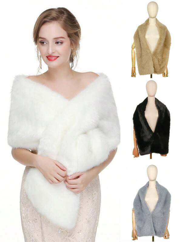 1PC Faux Fur Warm Shawls And Wraps For Evening Dresses, Large Soft Plush Wedding Shawl