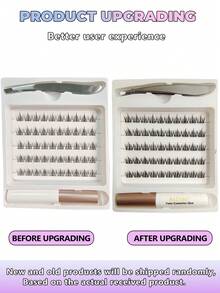 Asiteo 睫毛串、膠水和鑷子套裝，50串輕柔自然簇狀睫毛，家用假睫毛，女性DIY睫毛擴展工具套件