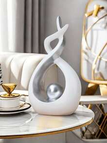 1PC White Silver Home Decor Accent Ceramic Statue Abstract Sculptures Centerpieces Mid Century Modern Decor For Tables Coffee Table Top Decorations For Living Room Desktop Shelf Dining Room Kitchen,Suitable For Home Decor, Bedroom Decor, Office And Students, The Best Christmas Gift,Wintertime Valentine's Day Gift,Decorative Items For Eid Al-Fitr In The Middle (Please Confirm Whether The Product Size Is Suitable Before Purchasing)