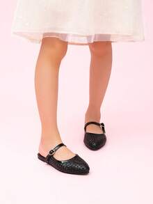 1 Pair Versatile Breathable Pointed Toe Flat Shoes For Girl, Suitable For All Seasons - Black - View 2