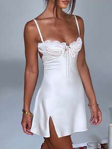 Women's Summer Mini Dresses Sleeveless V Neck Backless Lace Trim Tie Up Cocktail Party Straps Bodycon Dress Y2K Night Out Club Dress - 白色 - 查看 1