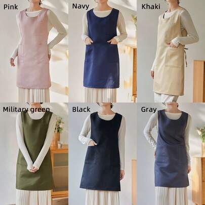 ผ้ากันเปื้อนรุ่นใหม่ ผ้าโพลีเอสเตอร์กันน้ำสไตล์ญี่ปุ่น/เกาหลี เหมาะสำหรับใช้ที่บ้าน ร้านดอกไม้ ร้านเล็บ และสถานการณ์อื่น ๆ กันน้ำกระเด็นและคราบเปื้อน ผ้ากันเปื้อนการทำงานแบบเอกพันธุ์