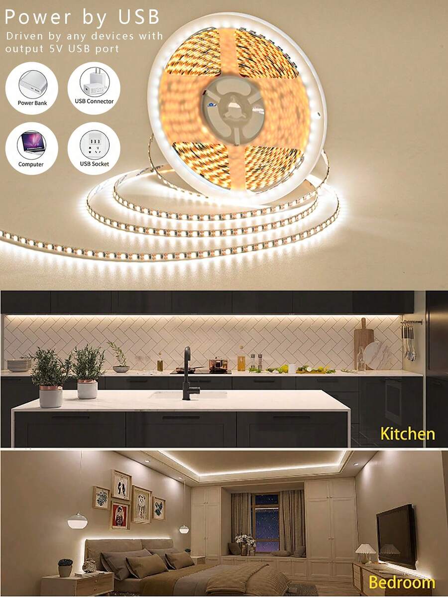 5米usb供電dc5v帶運動傳感器led燈條,雙面膠帶容易安裝,適用於電視背景、廚房照明以及作為夜燈