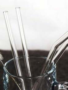 Clear Glass Straw Reusable 4 Straws 1 Brush Heat Resistant Washable - White - View 4