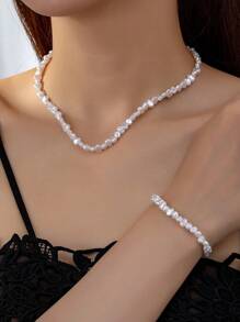 Irregular Faux Pearl Necklace And Bracelet As One Set Jewelry Gifts