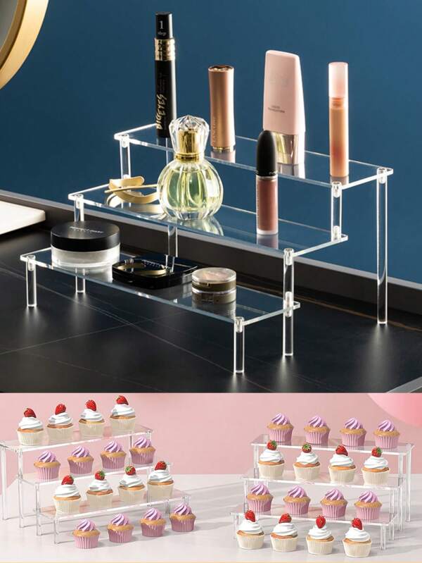 Acrylic Display Risers, 2/3/4-Tier Clear Perfume Organizer Stand, Cupcake Display Holder, Large Shelf Riser For Figures, Dessert Stand For Parties, Multi-Purpose Decoration And Organizer