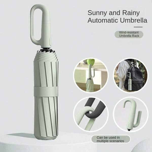 [1pc] Foldable Automatic Umbrella, 1 Ring-Loop Wind-Resistant Reinforcement Umbrella, Innovative Women's UV-Protection Folding Umbrella, Suitable For Rainy Outdoor Travel, Innovative Home Goods