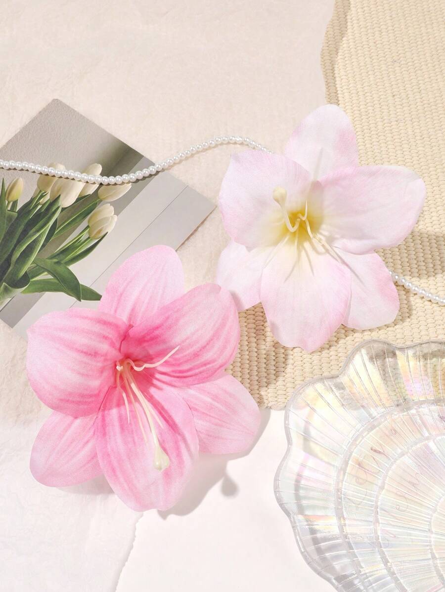 2 piezas Clips de pelo con forma de flor de lirio rosa de estilo bohemio, elegantes y dulces, decorativos para la playa, vacaciones y el mar, pasadores de pelo, accesorios escolares, pasadores de pelo rosa
