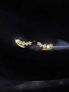 1pair S925 Sterling Silver Wheat Bud Stud Earrings, Women Crescent Moon Simple & Delicate Crystal Earrings, Versatile Daily Wear, Gift - Wheat Ears - View 2