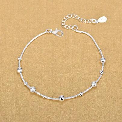 1 pieza Pulsera de bola lisa plateada en plata 925 como accesorio de moda, joyería, regalo de Navidad para mujer