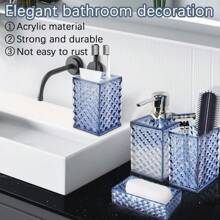 4 pezzi Set di accessori da bagno eleganti blu geometrici - Comprende dispenser per sapone, porta spazzolino, bicchiere per spazzolino, bottiglia per lozione e scatola colorata - Perfetto come regalo di inaugurazione della casa, set di decorazione per il bagno | Decorazione bagno moderna | Organizer da bagno con finitura lucida in scatola regalo