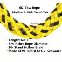 Heavy Duty Tow Rope Boating Tow Ropes For Tubing Towable Tube 60 FT - Yellow&Black - View 4