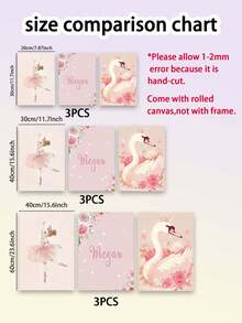 3 pièces Affiches murales sans cadre personnalisées avec le nom. Ballerine fille, fond rose et blanc avec cygne, couronne, étoiles. Décoration murale pour chambre d'enfant, chambre de fille. Cadeau d'anniversaire, Saint-Valentin, Noël, rentrée des classes - Multicolore - Voir 7