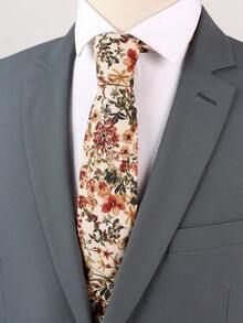 男士领带，复古英式优雅花卉设计，适合正式、商务和休闲穿着 - 彩色 - 查看 1
