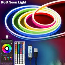 RGB Neon LED Light Strip, 5m, Waterproof Silicone Neon LED Light Strip With APP Control, Remote Control, 5V Flexible LED Light For Indoor Lighting, Led Lights, Wall Decor, Luz Led, Night Lights, Wall Light, Bedroom Decorative Light Strip - RGB LIGHTS - View 2