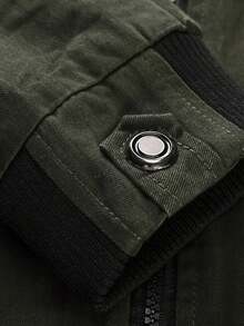 Men's Cargo Style Jacket With Color Block And Zipper, Suitable For Spring And Autumn Wear, Solid Color Slim Fit Men's Jacket, Suitable For Gifting To Family, Husband, Or Boyfriend - 黑色 - 查看 7