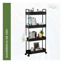 Estante organizador carrito 4 niveles cocina baño tamaño 20*32*100cm durable portátil color negro organizador de espacio práctico multiusos ruedas almacenamiento utensilios productos limpieza fácil de mover - Multicolor - Ver 4