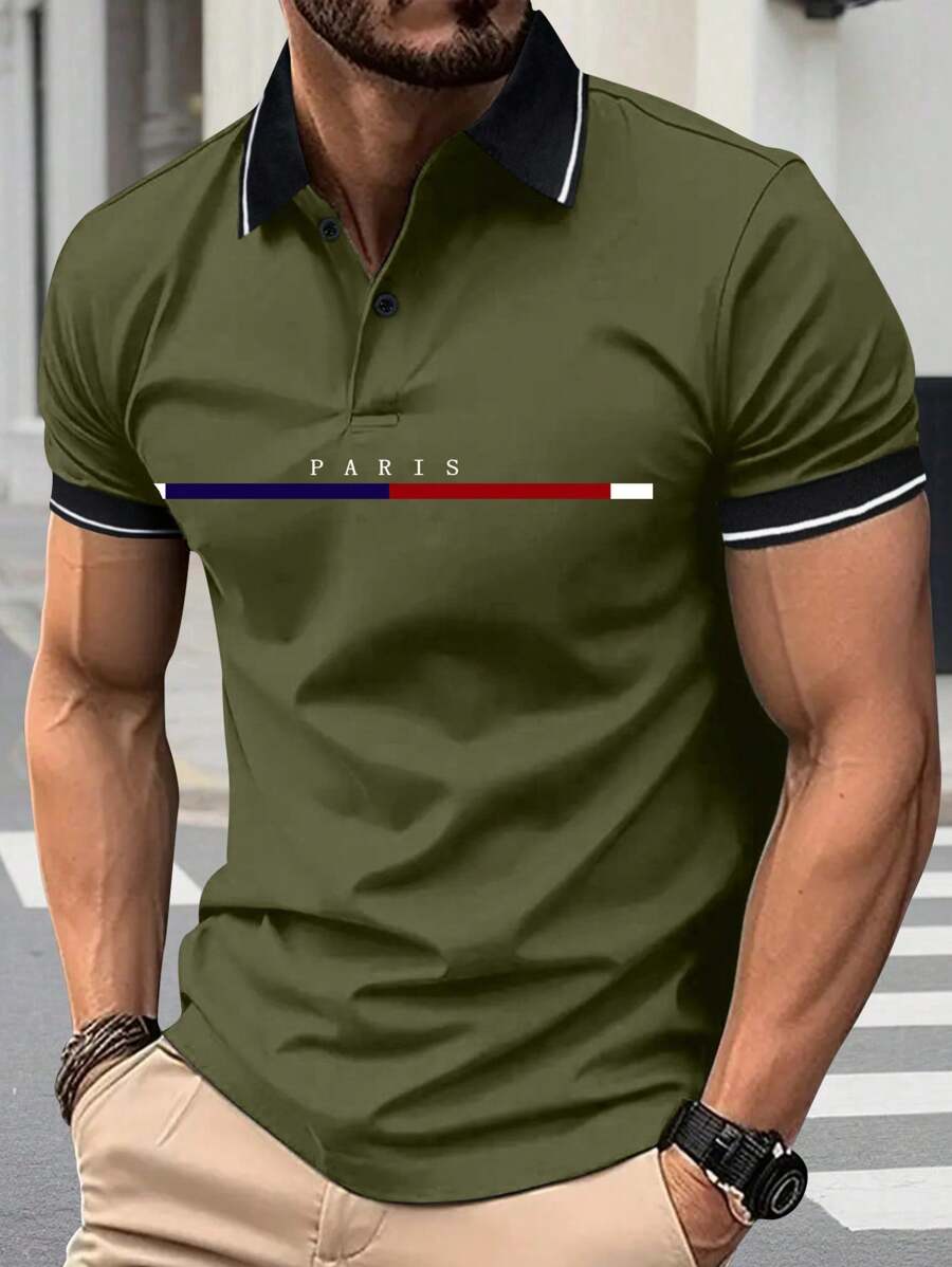 Zomerse poloshirts voor heren, T-shirts met korte mouwen, kleurrijke strepen, Parijse prints, golf- en tennissportkleding, casual kleding voor de sportschool, sportkleding voor buiten, basketbal, voetbal, rugby, sportschool.