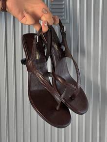 French Style Peep Toe Stilettos Women High Heel Sandals, Summer New Leather Ankle Strap Kitten Heel Slide Sandals - Brown - View 8