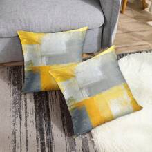 Set Of 2 Throw Pillow Covers Yellow Grey Abstract Decorative Couch Pillows For Home Decor (Single Sided Throw Pillow Cover )45X 45 Cm( No Filling)