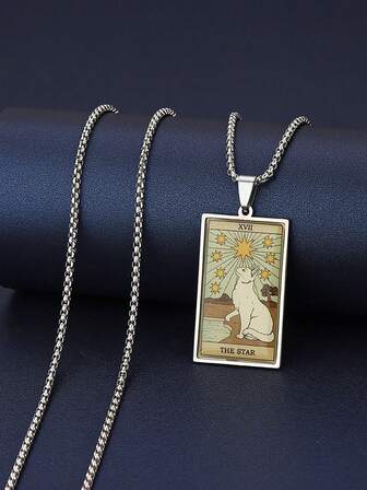 1 Piece Of Vintage Square Cat Tarot Necklace