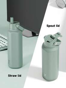 18盎司保温杯，带2个喷嘴盖和吸管，保温杯，保冷24小时，防漏，保温咖啡杯不锈钢旅行杯，双层不锈钢运动水瓶，适合运动、健身、旅行和上学 - 綠色 - 查看 7