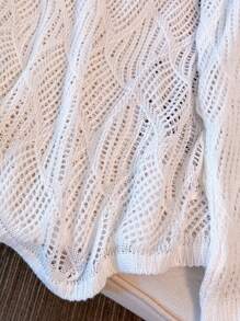 Women's Summer V-Neck Openwork Diamond Pattern Design Loose Knit Cover Up Coverup, Beach Resort