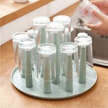 1 pieza Estante giratorio con 4/9/12 postes desmontables y bandeja para encimera, escurridor de taza de escritorio para el hogar, soporte de secado de vasos, organizador de almacenamiento de botellas para casa, bar, club y fiestas