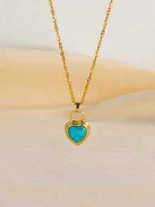 1 pieza Collar colgante de acero inoxidable con gema vintage marrón, collar con colgante ovalado con forma de sol y corazón chapado en oro con rhinestones, adecuado para uso diario o festivales, regalo de joyería para mujeres