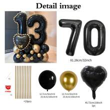 43pcs Black Number Column Balloon Set, Includes 32 Inch (81.28cm) Black Number Foil Balloons, Black & Metallic Gold Round Latex Balloons, Suitable For Anniversary, Birthday Decorations, Brides, Wedding Decor, Graduation, Festivals, Party Decor