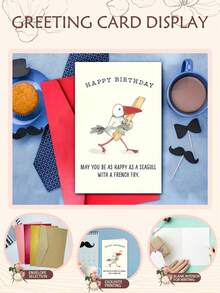 1PC Funny Seagull Birthday Greeting Card With Envelope. The Greeting "Happy Birthday" Is Paired With A Cartoon Seagull Holding Fries. It's Suitable For Dads, Moms, Brothers, Sisters Or Loved Ones. A Festive Stationery Item, A Humorous Birthday Greeting Card. - Multicolor - View 2