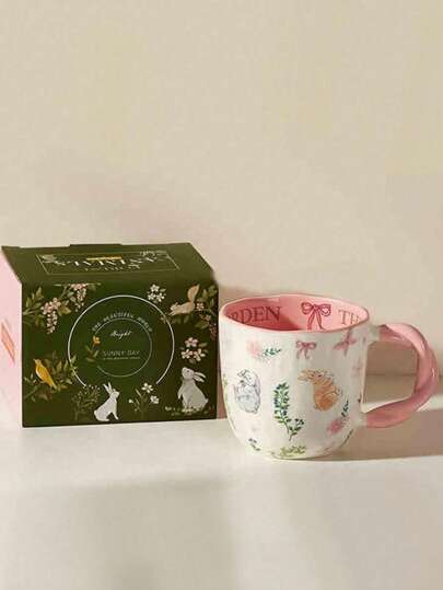 Valentine's Day Gifts: 300ml Natural Floral Ceramic Cup, Hand-Painted Animal Breakfast Cup, Couple Cartoon Woven Pattern Coffee Cup Set, Office Home Latte Art Cup