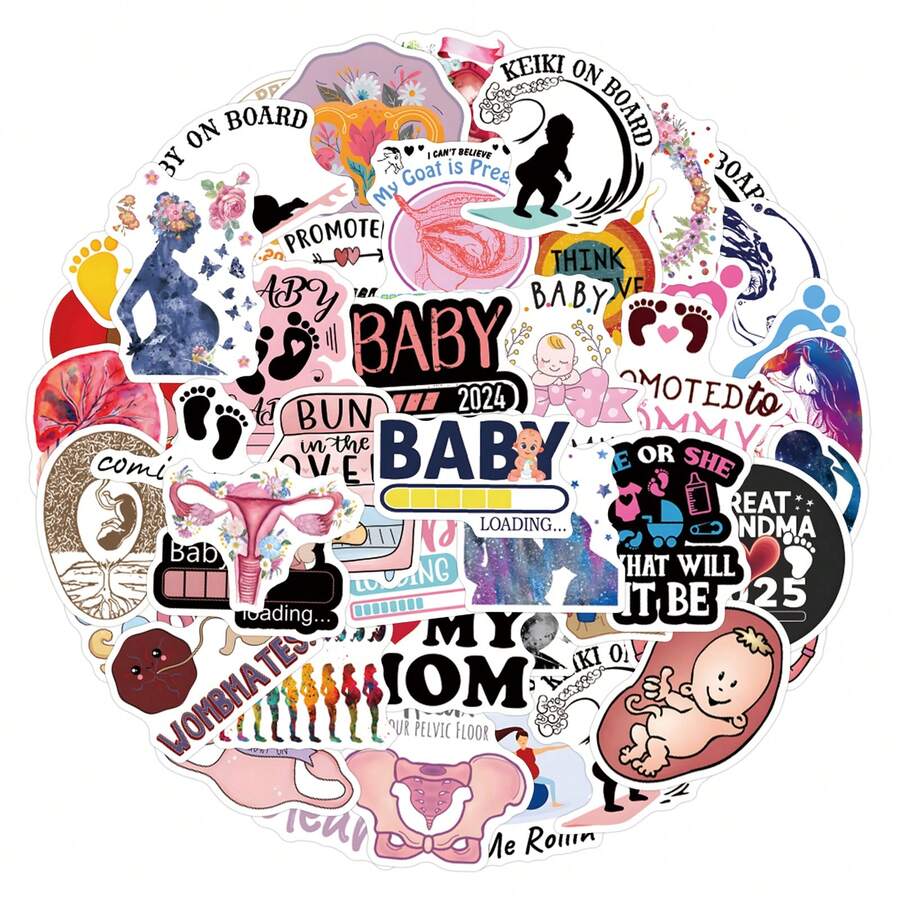 55 pezzi Adesivi per gravidanza, adesivi estetici motivazionali per scrapbooking, diario, computer portatile, paraurti, skateboard, bottiglie d'acqua, computer, telefono, cartone animato, elmetto, auto - Multicolore - Visualizzare 1