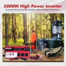Car Vehicle Power Inverter 2000W 5000WMax DC 12V To AC 110V 120V Converter 4 USB, Car Power Inverter DC 12V To AC 110V Converter LCD - 黑色 - 查看 7