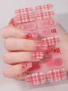 16片装格子美甲贴纸，法式闪粉自粘全贴甲片，女士DIY美甲贴纸 - 彩色 - 查看 14