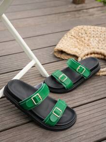 Women Simple Slippers Sandals, Beach Vacation Casual Open Toe Thick Bottom Slip-On Flats, Comfortable Fashion Flat Sandals