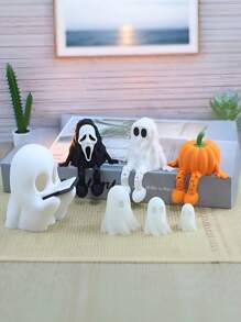 Mini fantôme noir/blanc, figurine de chorale de fantômes, modèle de scène d'Halloween mini-citrouille homme, décoration de maison, blague, petit cadeau en résine amusant