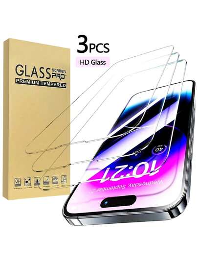 3 Packs Tempered Glass Screen Protector For IPhone 17/17 Pro/17 Pro Max/17 Air, 16, 15 Pro, 14 Pro, 13, 12, 11 Pro Max, 14, 15 Plus, 16 Pro Max - HD Clear, Anti-Fingerprint, 1080P Clarity, Reinforced Edges, Impact Resistant, 200% Hardness, Phone Accessories