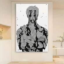 Framed [2D Flat] 1pc Vintage Anime Canvas Wall Art Poster,Zoro Manga Character, Black & White, Ideal For Home, Office, Cafe, Hotel Decor, Cafe Decoration | Anime Character Poster | Detailed Character Design, Anime Room Decor - Framed - View 1